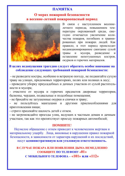 Пожарная безопасность в период летней оздоровительной кампании.